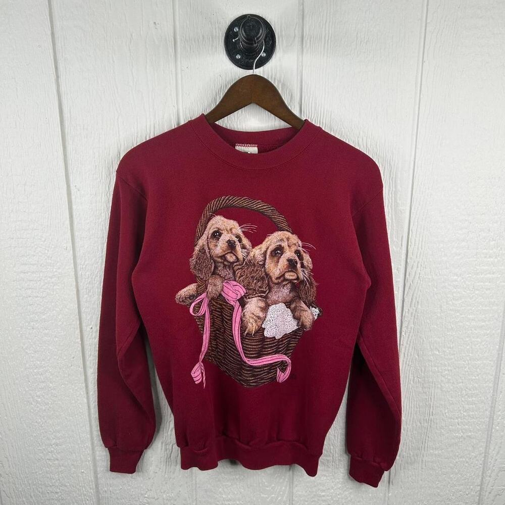 Vintage 90’s Red Cotton Grove Puppy Crewneck Size Small